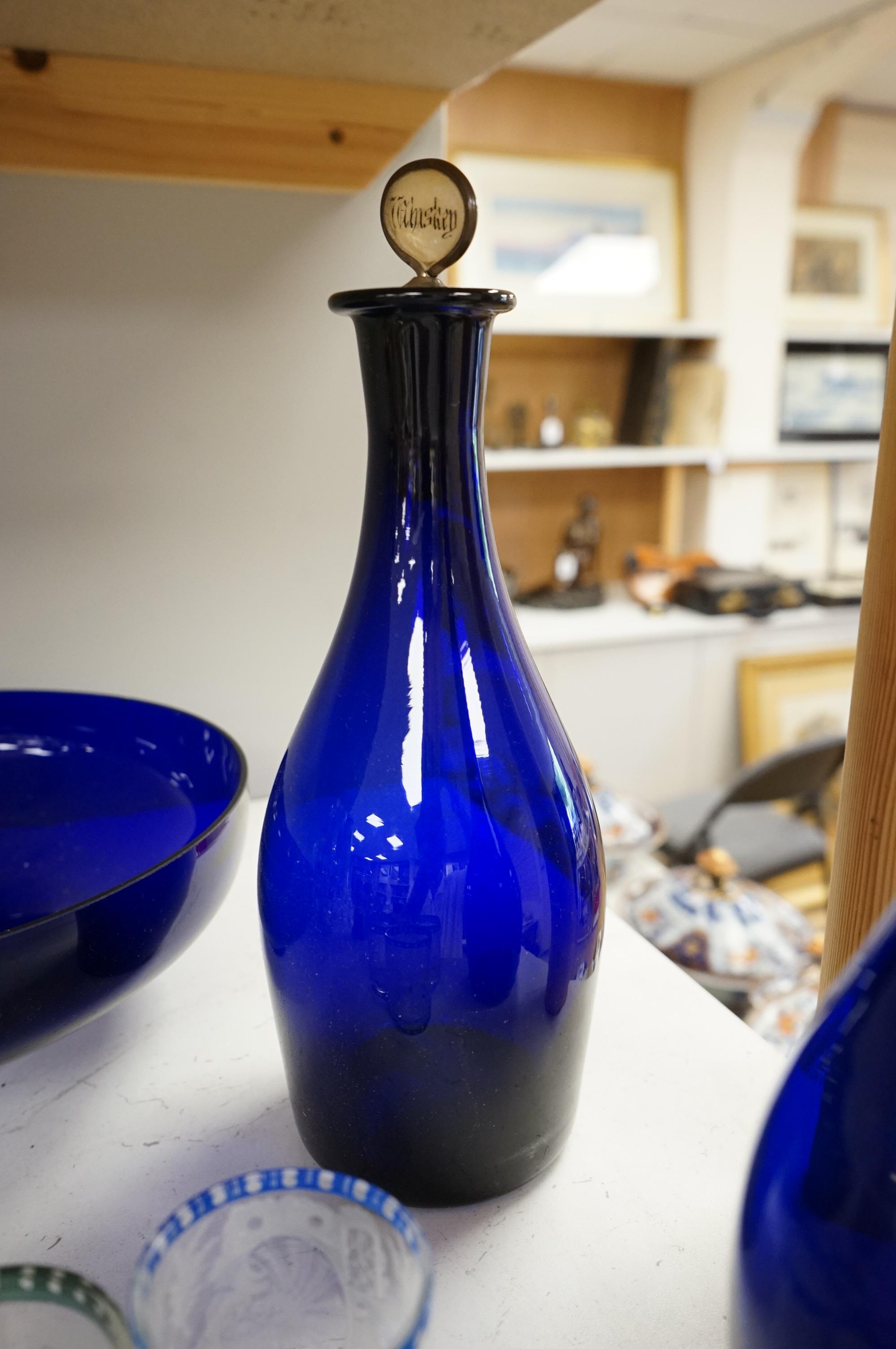 18th century and later glassware including a pair of ‘Bristol’ blue decanters